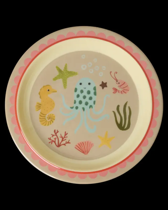 Rice - Barnetallerken - Koral - Ocean Print